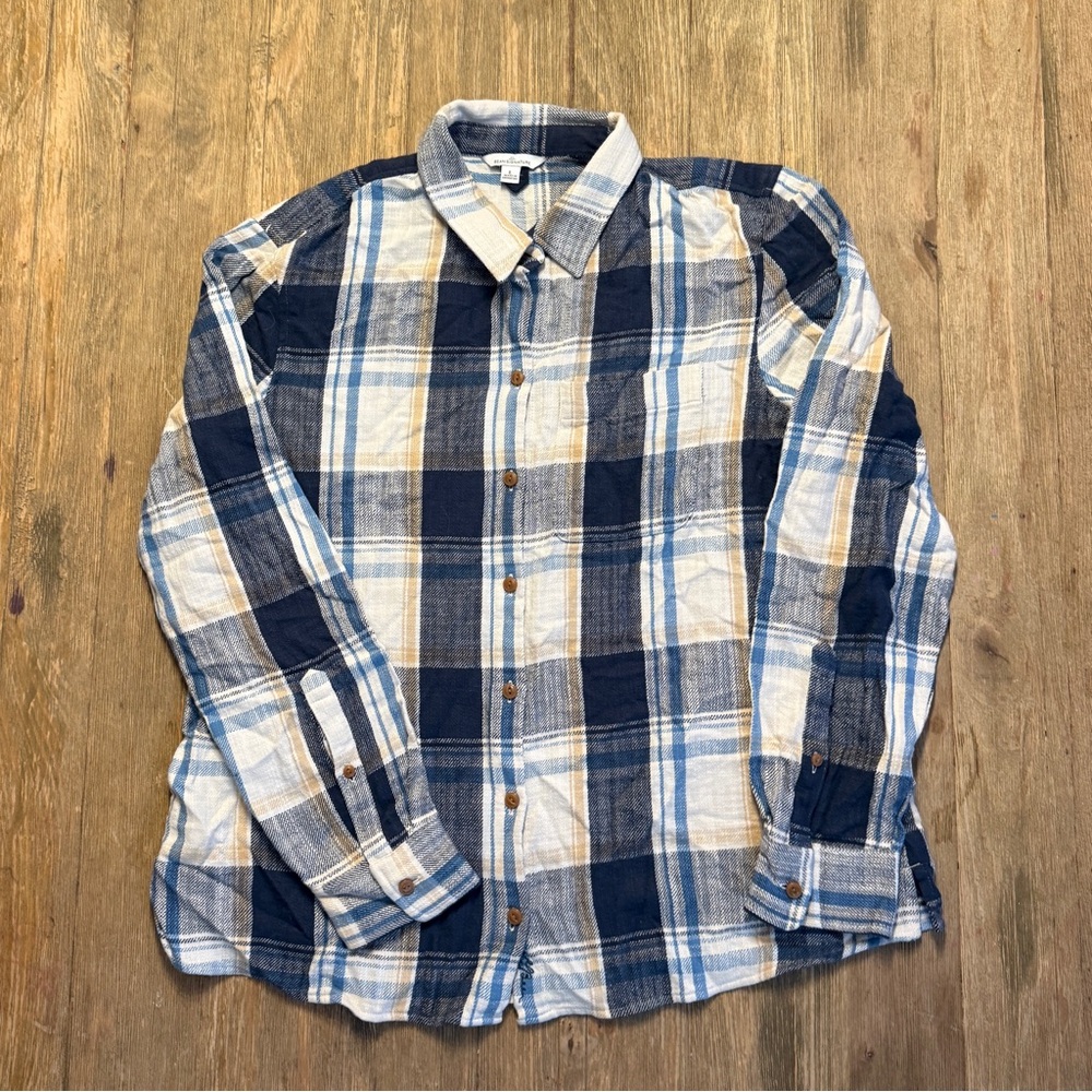 LL Bean Signature Collection, Blue Plaid Women’s Button Down Shirt, NWT, Size L